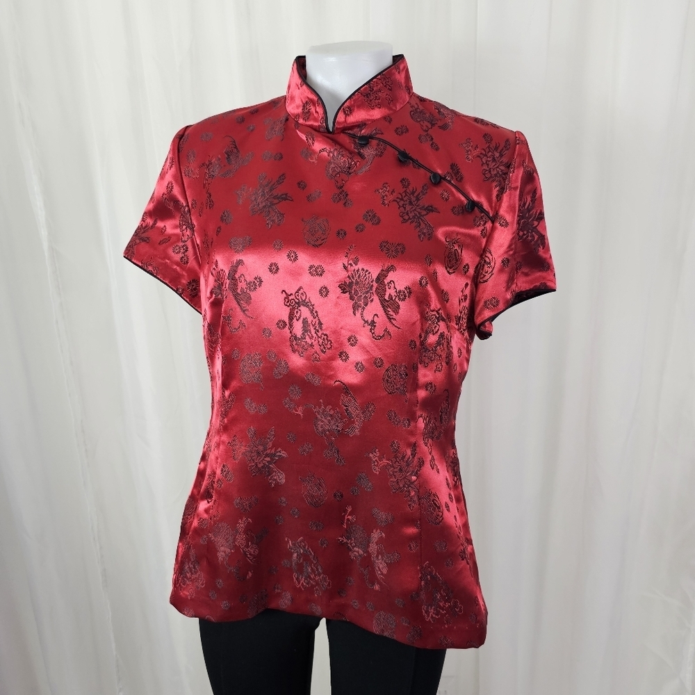 Vintage R&K Evening red Asian Style blouse size 12
